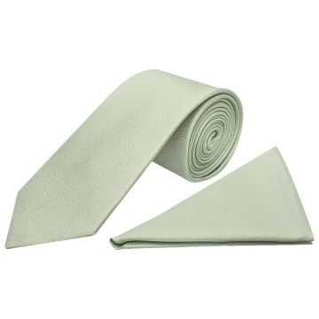 Plain Light Sage Green Silk Classic Men's Tie and Pocket Square Set