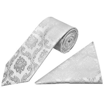 Silver Paisley Classic Men's Tie and Pocket Square Set