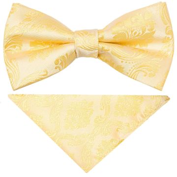 Pre Tied Gold Paisley Boys Bow Tie and Pocket Square Set