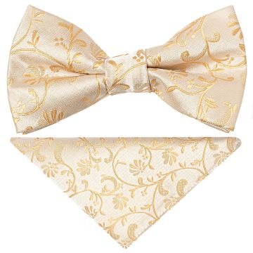 Pre Tied Caramel Floral Boys Bow Tie and Pocket Square Set Age 4-7