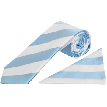 Sky Blue and White Striped Classic Men's Football Tie and Pocket Square Set