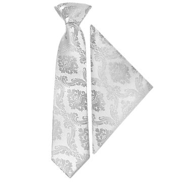 Pre Tied Silver Paisley Boys Tie and Pocket Square Set Age 4-7