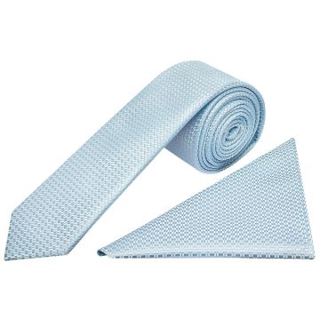 Sky Blue Textured Skinny Tie and Pocket Square Set