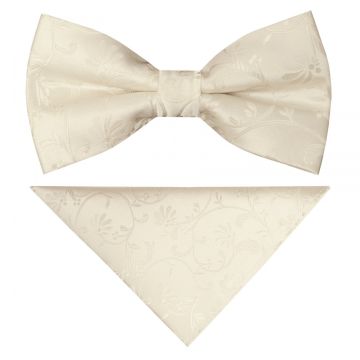 Pre Tied Ivory Floral Boys Bow Tie and Pocket Square Set Age 4-7