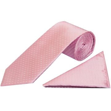 Pink and White Polka Dot Classic Men's Tie Pocket Square Set