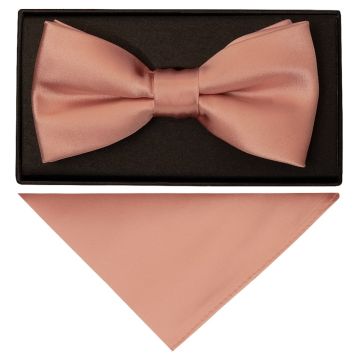 Plain Rose Quartz Handmade Mens Bow Tie and Pocket Square Set