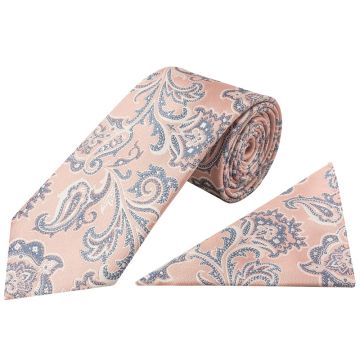 Pink and Blue Paisley Classic Mens Tie and Pocket Square Set