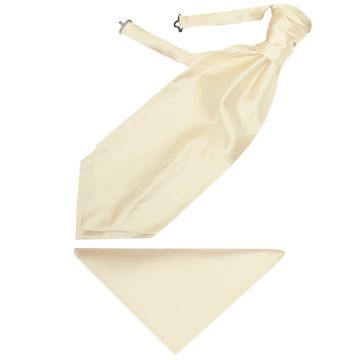 Plain Ivory Satin Men's Cravat Tie and Pocket Square Set