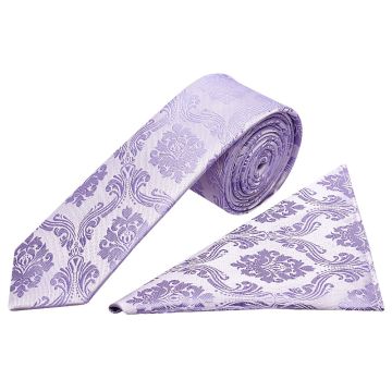 Lilac Paisley Skinny Men's Tie and Pocket Square Set