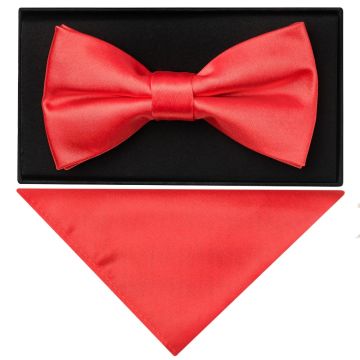 Plain Coral Pink Hand Made Mens Bow Tie and Pocket Square Set