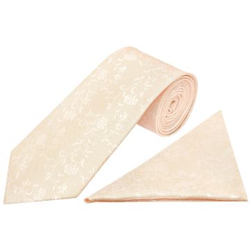 Light Peach and White Floral Classic Men's Tie and Pocket Square Set