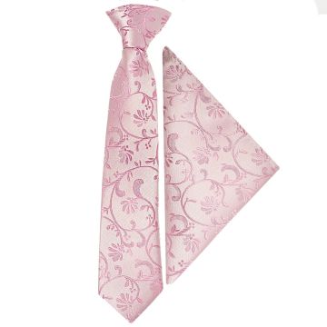 Pre Tied Dusty Pink Floral Boys Tie and Pocket Square Set Age 4-7