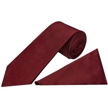 Plain Burgundy Satin Classic Men's Tie and Pocket Square Set