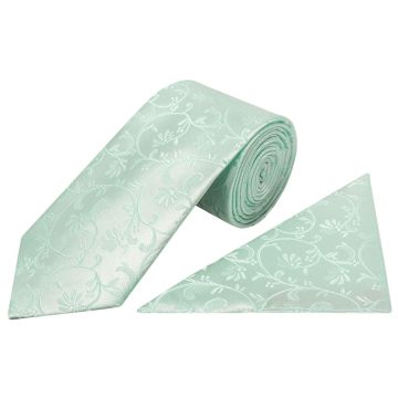 Mint Green Floral Classic Men's Tie and Pocket Square Set