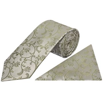 Dusty Sage Floral Classic Men's Tie and Pocket Square Set