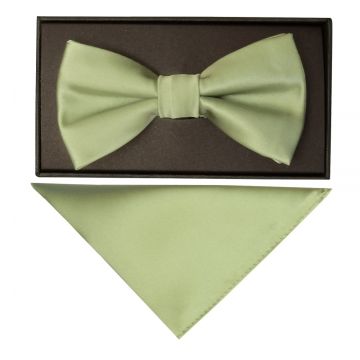 Hand Made Sage Green Mens Bow Tie and Pocket Square Set