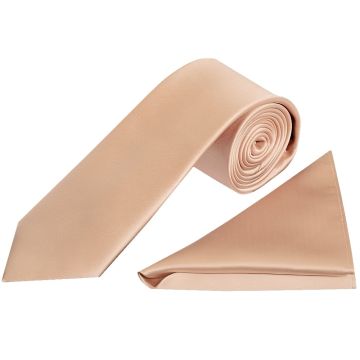 Plain Nude Satin Classic Men's Tie and Pocket Square Set