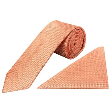 Coral Textured Classic Tie and Pocket Square Set