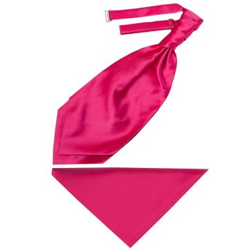 Plain Cerise Pink Satin Men's Cravat Tie and Pocket Square Set