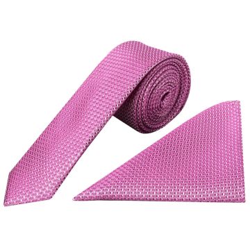 Hot Pink Textured Skinny Tie and Pocket Square Set