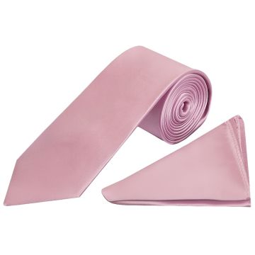 Plain Light Dusty Pink Satin Classic Men's Tie and Pocket Square Set