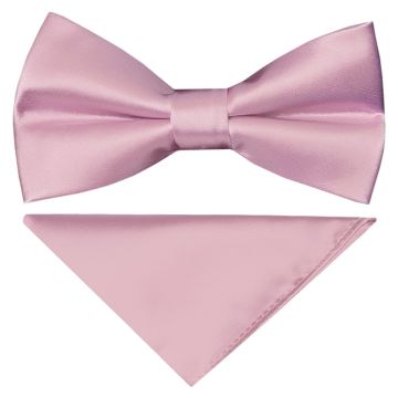 Pre Tied Light Dusty Pink Satin Boys Bow Tie and Pocket Square Age 4-7
