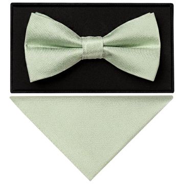Plain Light Sage Green Silk Mens Bow Tie and Pocket Square Set