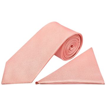 Plain Salmon Peach  Silk Classic Men's Tie and Pocket Square Set