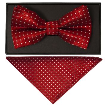 Handmade Red And White Polka Dot Mens Bow Tie and Pocket Square Set