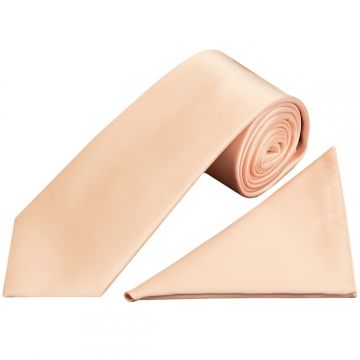 Plain Light Peach Satin Classic Men's Tie and Pocket Square Set