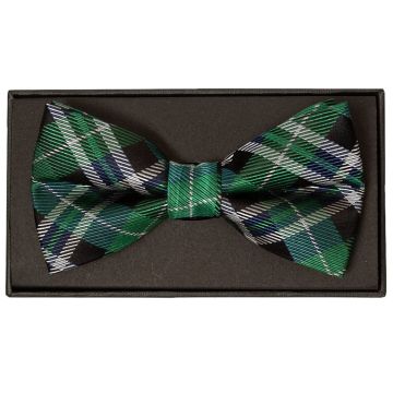 Green and White Tartan Silk Mens Bow Tie