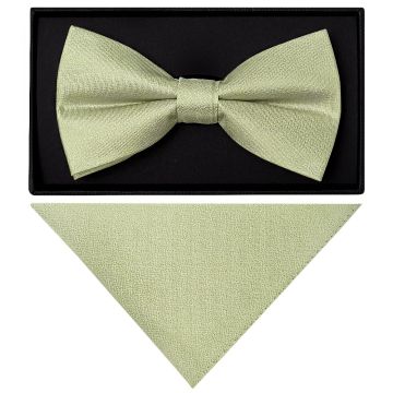 Plain Sage Green Silk Mens Bow Tie and Pocket Square Set