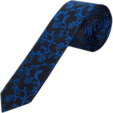 Black with Royal Blue Floral Skinny Boys Tie
