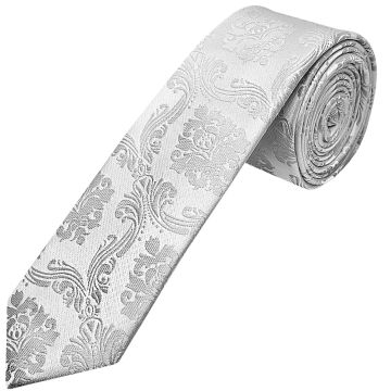 Silver Paisley Skinny Boys Tie