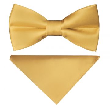 Pre Tied Caramel Satin Boys Bow Tie and Pocket Square Set