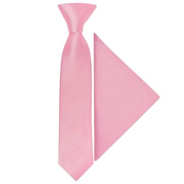 Pre Tied Blush Pink Twill Silk Boys Tie and Pocket Square Set Age 4-7