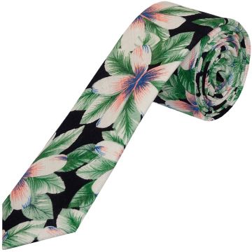 Navy and White Flower Skinny Men's Tie