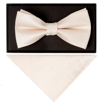 Plain Blush Textured Silk Mens Bow Tie and Pocket Square Set