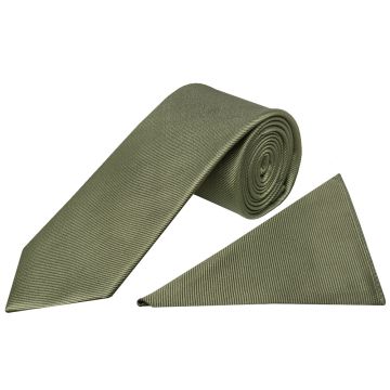 Olive Silk Twill Classic Men's Tie and Pocket Square Set
