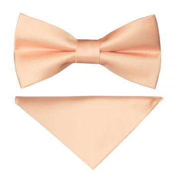Pre Tied Light Peach Satin Boys Bow Tie and Pocket Square Set Age 4-7