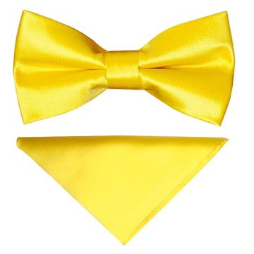 Pre Tied Sunshine Yellow Satin Boys Bow Tie and Pocket Square Set