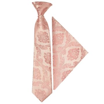 Pre Tied Rose Gold Paisley Boys Tie and Pocket Square Set Age 4-7