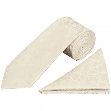 Ivory Floral Classic Men's Tie and Pocket Square Set