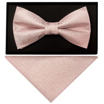 Plain Rose Gold Textured Silk Mens Bow Tie and Pocket Square Set