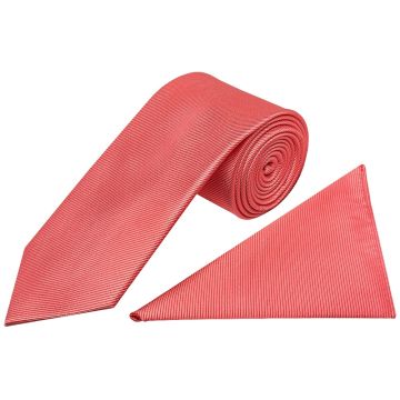 Salmon Pink Silk Twill Classic Mens Tie and Pocket Square Set