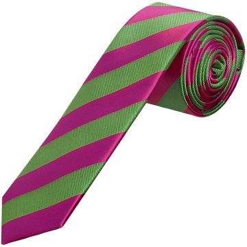Pink and Lime Striped Skinny Men's Tie