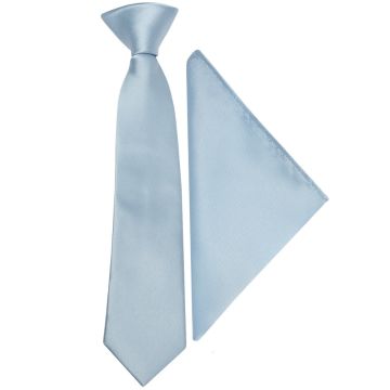 Pre Tied Light Blue Satin Boys Tie and Pocket Square Set Age 4-7
