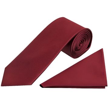 Plain Maroon Satin Classic Men's Tie and Pocket Square Set