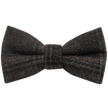 Pre Tied Dark Grey Check Tweed Boys Bow Tie Age 4-7