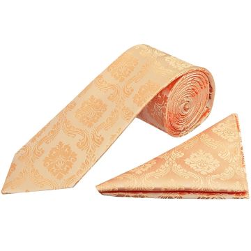 Peach Paisley Classic Men's Tie and Pocket Square Set